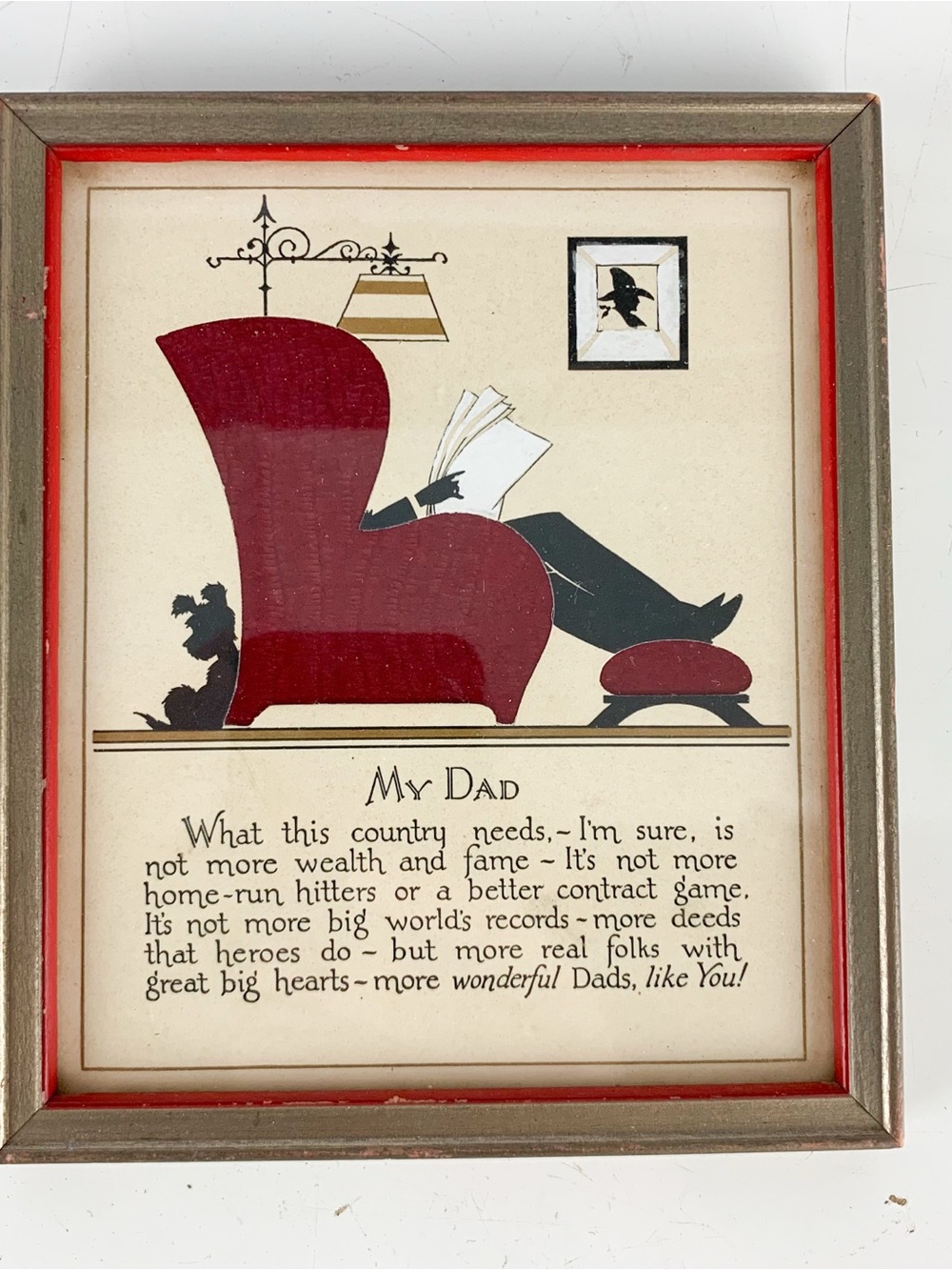 Vintage Art Deco Framed Print Buzza Motto My Dad Lounge Chair Dog Cowboy Lamp